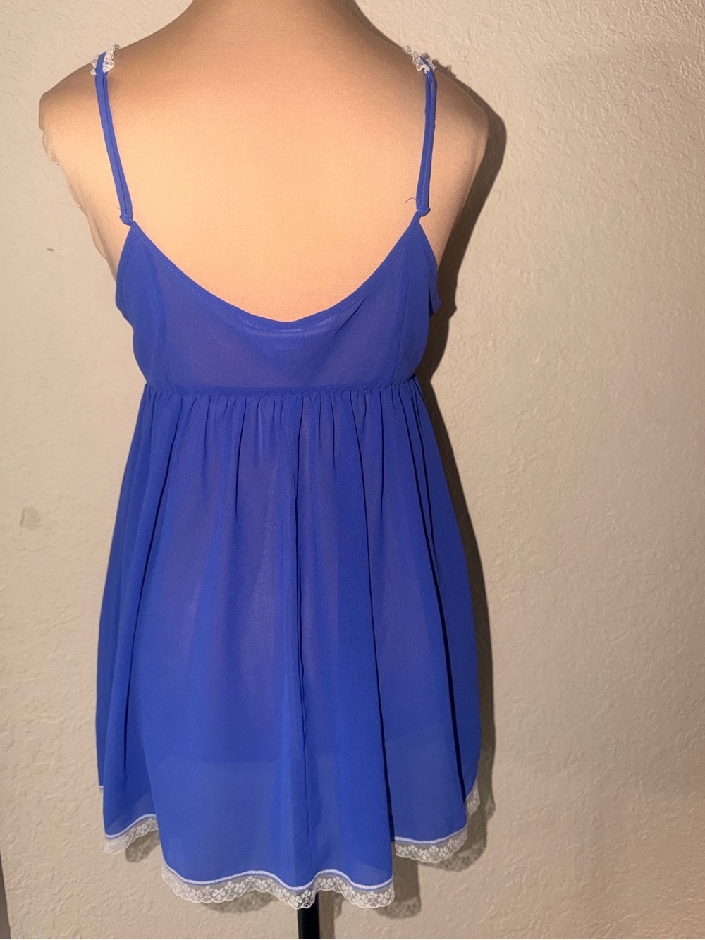 Y2K Victoria's Secret Royal Blue Chiffon Lace-Trim Slip Dress - Picture 2 of 5